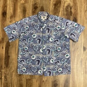 Reyn Spooner Elvis Presley Shirt Blue Floral Hawaiian Button Up Music Men's XXL